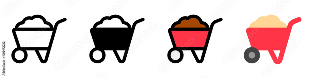 Editable wheelbarrow vector icon. Gardening, landscaping, horticulture, construction, industry. Part of a big icon set family. Perfect for web and app interfaces, presentations, infographics, etc Editable wheelbarrow vector icon. Gardening, landscaping, horticulture, construction, industry. Part of a big icon set family. Perfect for web and app interfaces, presentations, infographics, etc