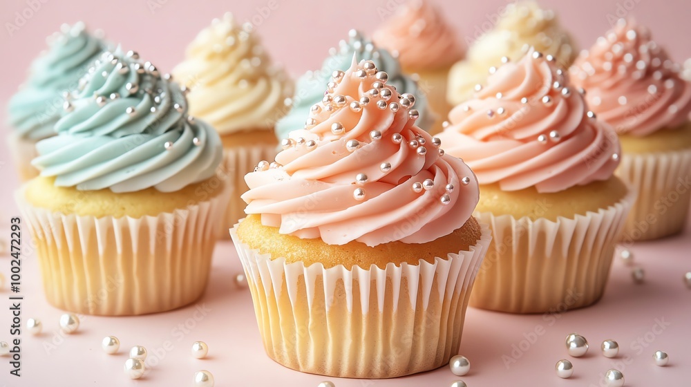 Gourmet cupcakes with intricate icing details, decorated with edible pearls and glitter, soft pink backdrop for a feminine touch, cupcakes, luxury dessert styling Gourmet cupcakes with intricate icing details, decorated with edible pearls and glitter, soft pink backdrop for a feminine touch, cupcakes, luxury dessert styling