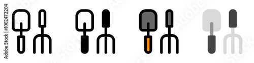 Editable shovel and rake vector icon. Gardening, landscaping, horticulture. Part of a big icon set family. Perfect for web and app interfaces, presentations, infographics, etc