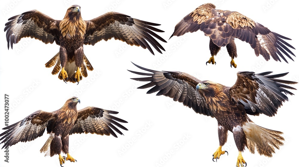 Obraz premium Four different angles of a bird with its wings spread out