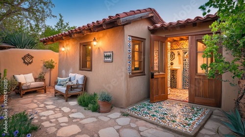 A charming adobe guest casita with a private patio