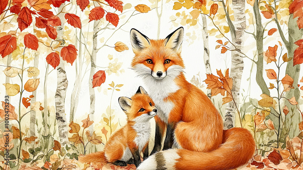 Ein Fuchs im Herbst zwischen bunten Blättern Ein Fuchs im Herbst zwischen bunten Blättern