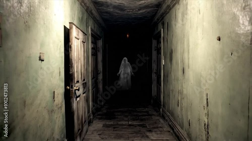 Wallpaper Mural Ghost Appearing in Dark Abandoned Hallway for Horror and Haunted Themes Torontodigital.ca