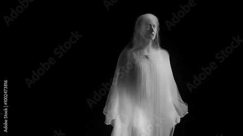 Ghostly Figure Floating in Darkness for Paranormal and Halloween Themes