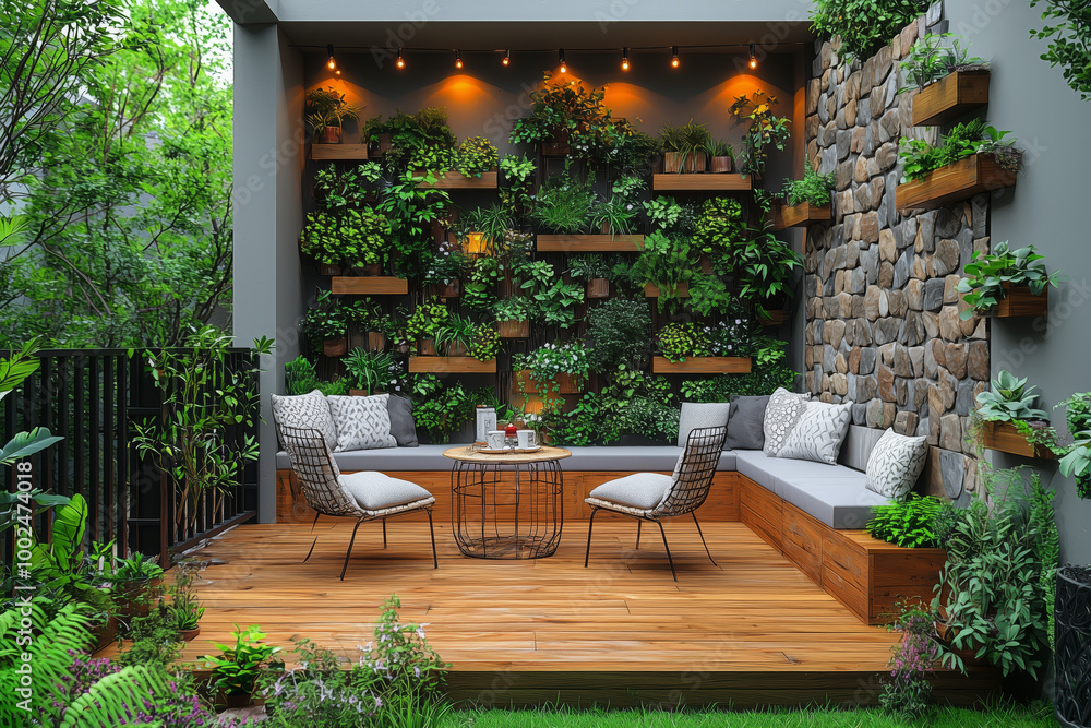 Fototapeta premium Minimalist balcony designed as a peaceful outdoor retreat