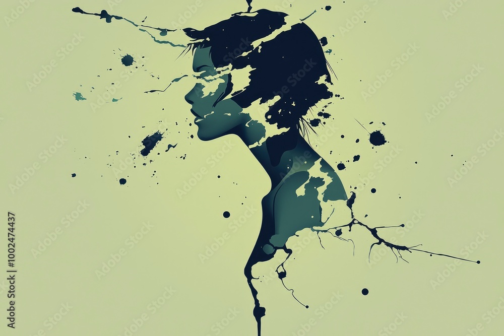 Obraz premium Abstract Woman Silhouette with Splashes of Color