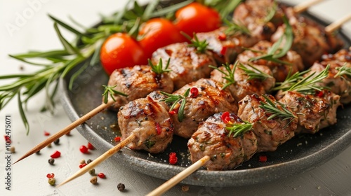 Vibrant vegetable kebab skewers isolated against a clean white background for culinary display