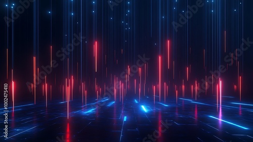 A vibrant abstract digital background with glowing blue and red lights creating a futuristic atmosphere.