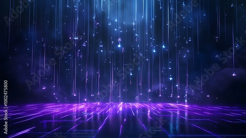 A vibrant digital background featuring glowing blue and purple lines with a starry effect, perfect for creative projects.