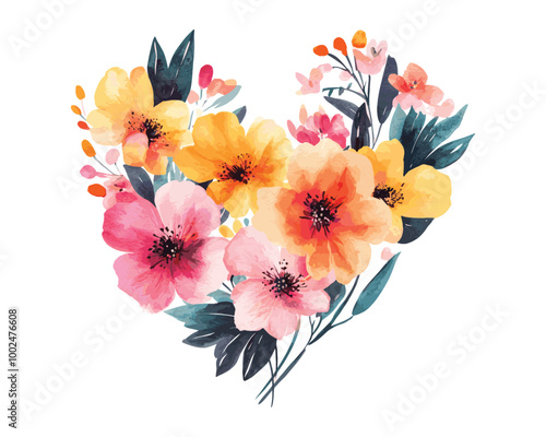 Watercolor Heart Illustrated With Flowers