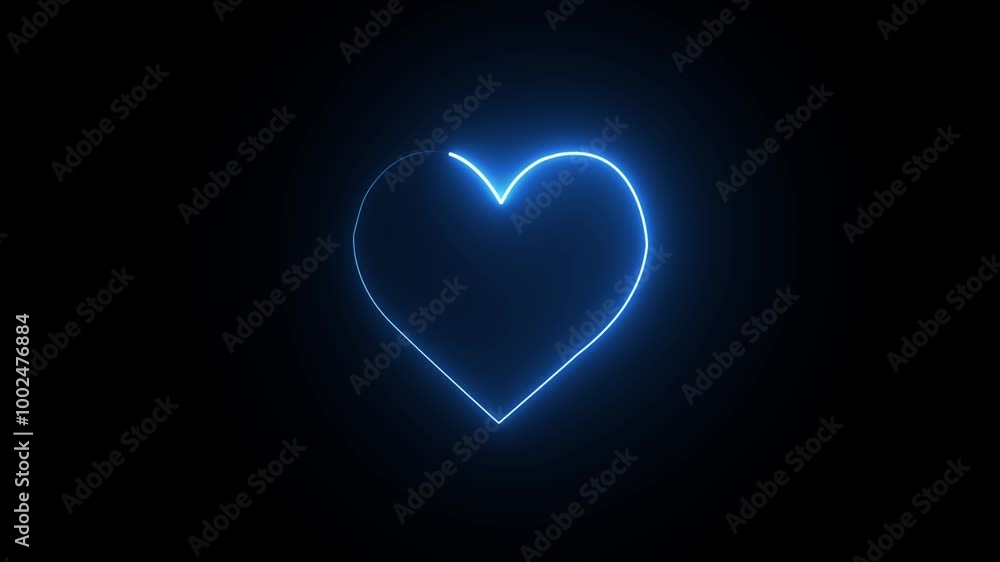 blue heart neon frame. Neon heart border loop isolated on black background blue heart neon frame. Neon heart border loop isolated on black background