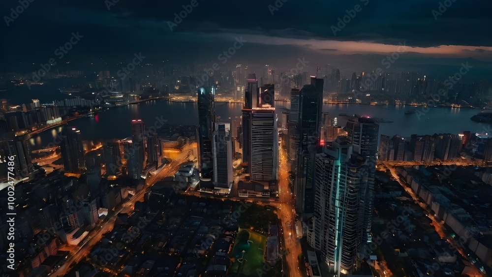 A sprawling cityscape illuminated by the orange lights of the city during the night. The city night view captures the beauty of the develop city. A sprawling cityscape illuminated by the orange lights of the city during the night. The city night view captures the beauty of the develop city.