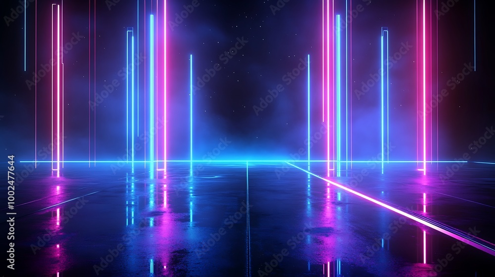 A vibrant scene featuring glowing neon lines against a dark background, creating a futuristic and energetic atmosphere. A vibrant scene featuring glowing neon lines against a dark background, creating a futuristic and energetic atmosphere.