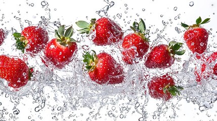 Crédence de cuisine    A cluster of strawberries diving into a pool of water with a floating green leaf  © Igor