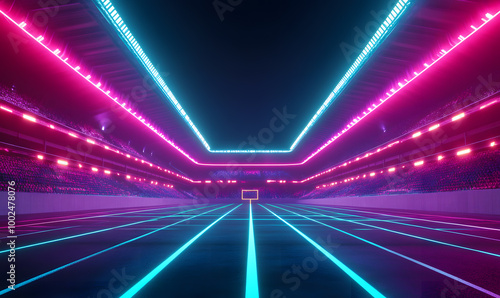 Dynamic Neon Football Action with Futuristic Geometric Patterns and Vibrant Light Trails for High-Energy Sports Advertising Backgrounds