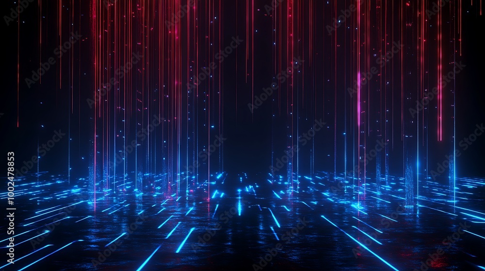 Abstract digital background featuring vibrant blue and red lines creating a dynamic and futuristic atmosphere. Abstract digital background featuring vibrant blue and red lines creating a dynamic and futuristic atmosphere.