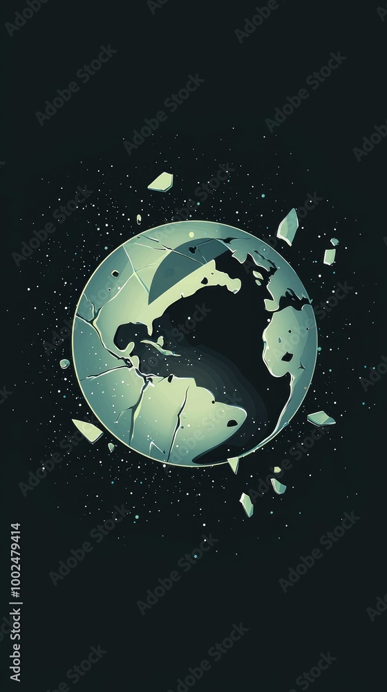 Broken Earth, Shattered Globe, Symbol of Environmental Crisis Broken Earth, Shattered Globe, Symbol of Environmental Crisis
