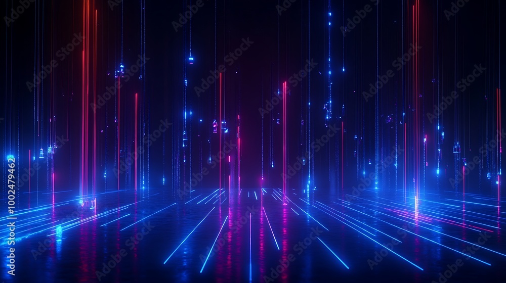 Abstract digital background with glowing blue and red lines creating a futuristic atmosphere.