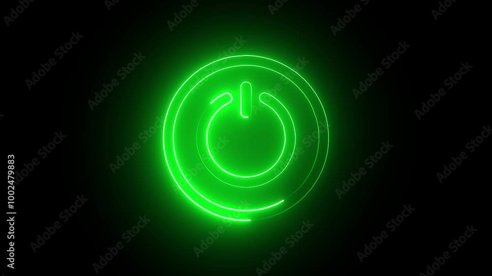 glowing neon green color power button animation icon screen turn on off switch stop closed circle animated on black background.
glowing neon green color power button animation icon screen turn on off switch stop closed circle animated on black background.