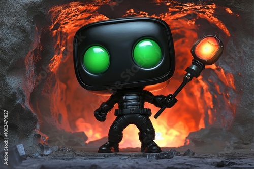 Black Funko Pop Figure With Lantern In Cave photo