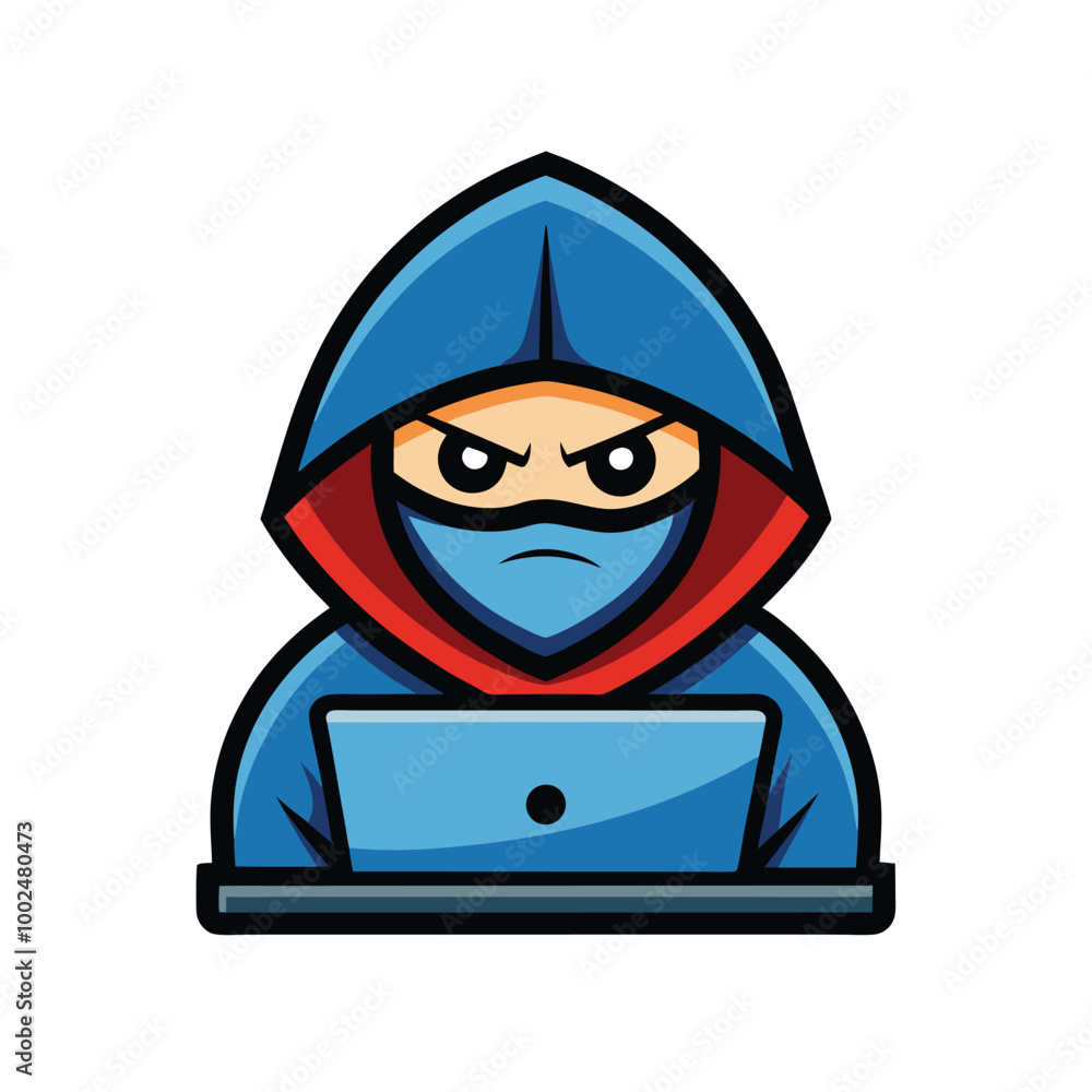 Hackers wear hoods to cover their faces. Use a laptop mascot logo icon vector illustration isolated Hackers wear hoods to cover their faces. Use a laptop mascot logo icon vector illustration isolated