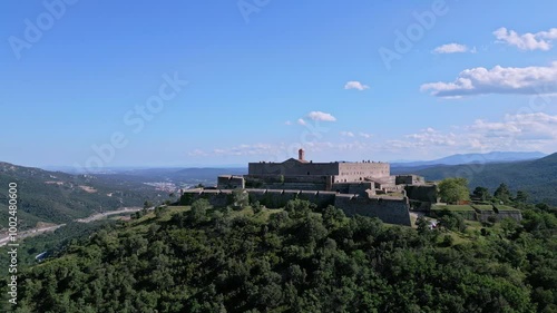 Aerial panoramic castle, landscape of the Pyrenees in Fort de Bellegarde France photo