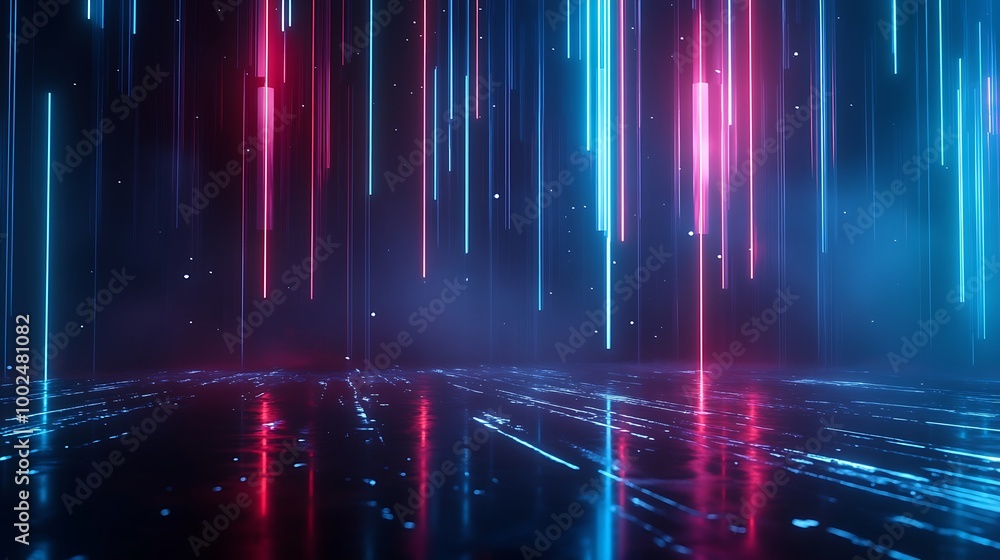 Abstract digital background with vibrant neon lights and reflections, perfect for tech or futuristic themes. Abstract digital background with vibrant neon lights and reflections, perfect for tech or futuristic themes.