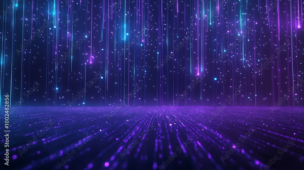 Abstract futuristic digital background with glowing particles and light streaks in purple and blue tones. Abstract futuristic digital background with glowing particles and light streaks in purple and blue tones.
