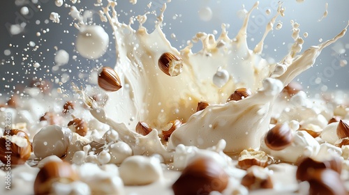 Wallpaper Mural   A nuts fall into a brown pile with milk splashing Torontodigital.ca