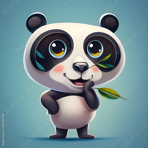 Cute cartoon panda mascot with playful expression photo