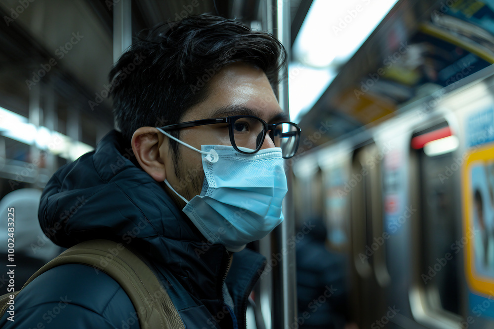 Covid global sefety campaign, Generative AI photo of people in protective facial mask quarantine pandemia Covid global sefety campaign, Generative AI photo of people in protective facial mask quarantine pandemia