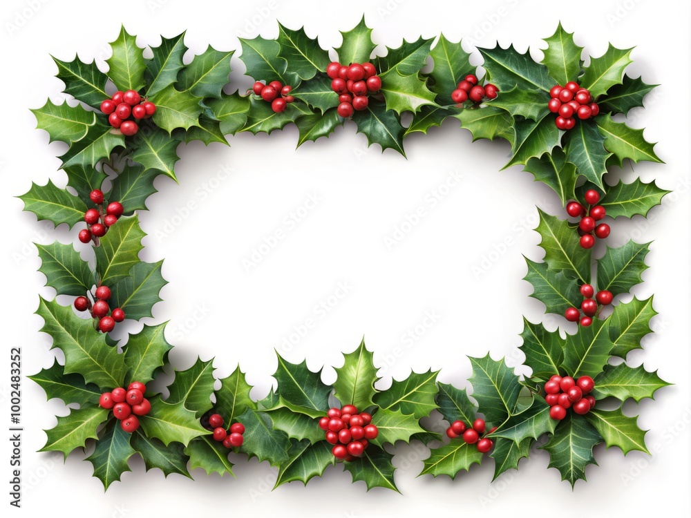 Elegant Christmas Decoration Frame with Holly and Berries, Perfect for Holiday Greetings and Cards Elegant Christmas Decoration Frame with Holly and Berries, Perfect for Holiday Greetings and Cards