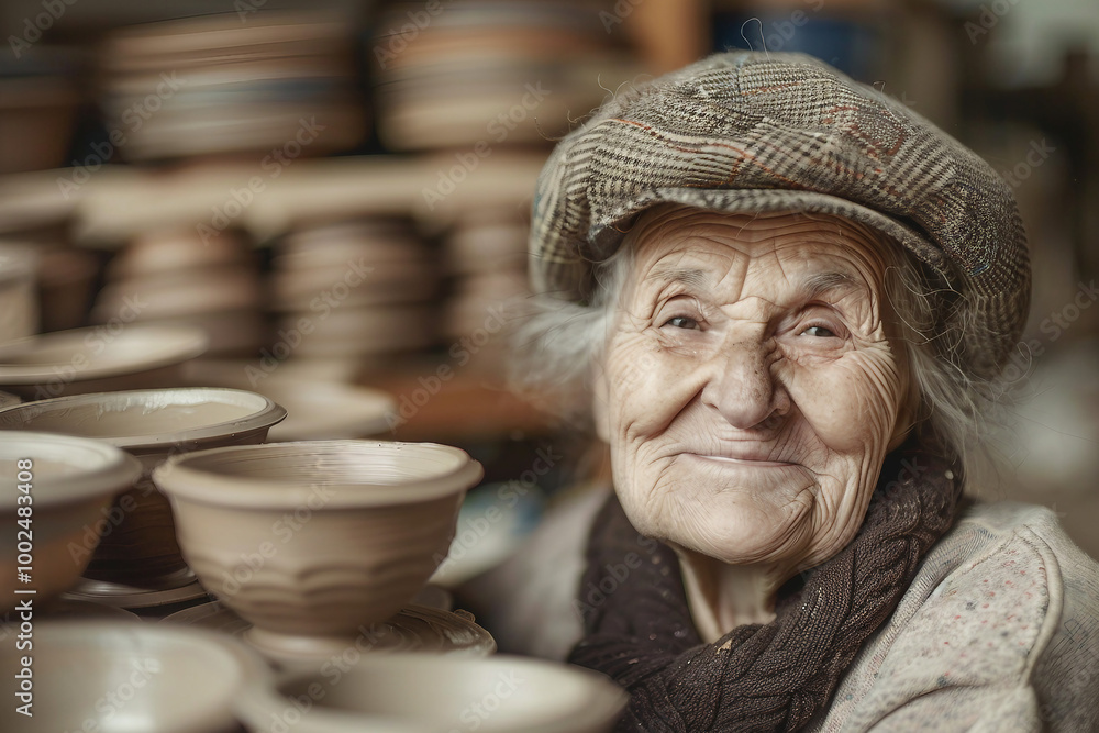 Generative AI realistic photo in pottery workshop artist shop owner working with clay hobby Generative AI realistic photo in pottery workshop artist shop owner working with clay hobby