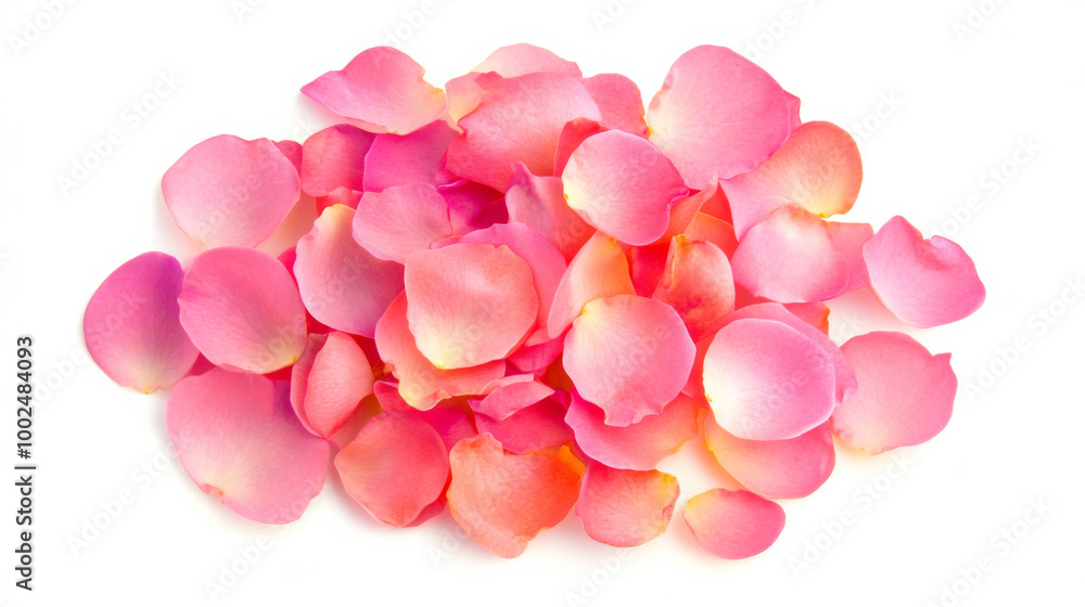 Fototapeta premium Colorful pink rose petals scattered on a white surface for decoration or crafting purposes
