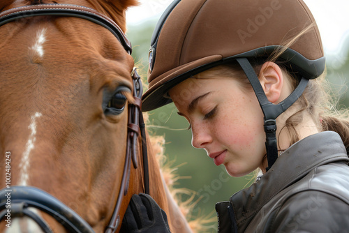 Generative AI illustration, equestrian sports lesson training, young person man woman kid learning to ride a horse