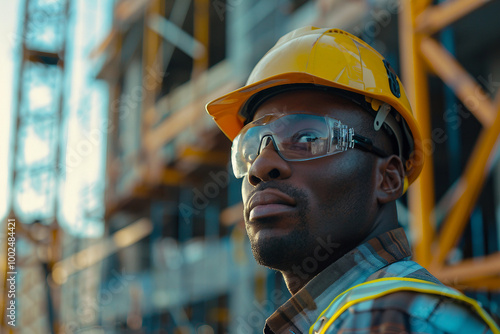 Builder in hardhat working on construction site generative ai concept