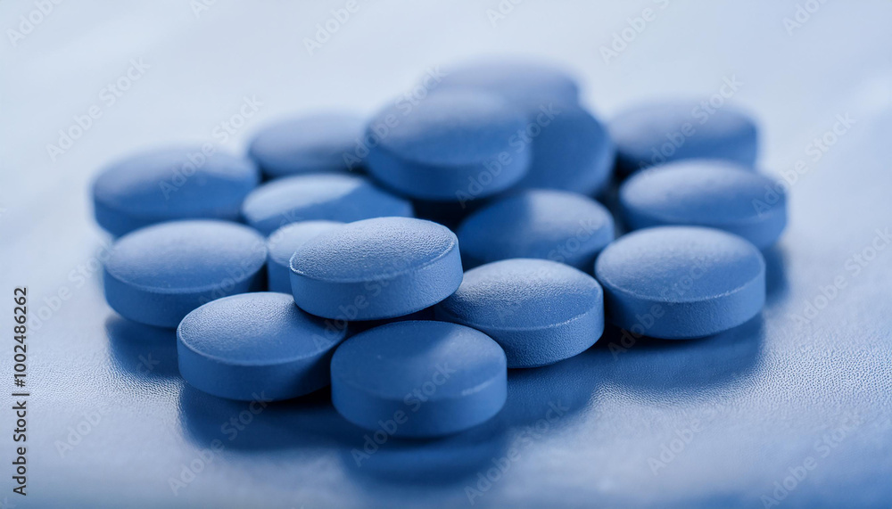 Heap of blue pills. Prescription drug. Vitamins or supplements. Painkiller, medication, health care Heap of blue pills. Prescription drug. Vitamins or supplements. Painkiller, medication, health care