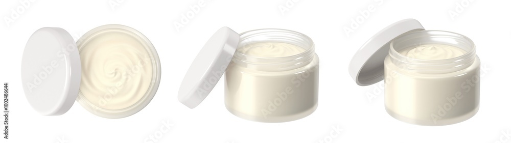 Glass Cosmetic Cream Jar with open white cap mockup isolated Glass Cosmetic Cream Jar with open white cap mockup isolated