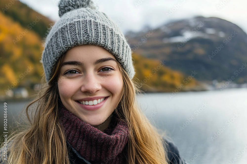 Solo traveler with map exploring autumn mountains on a misty day generative AI image Solo traveler with map exploring autumn mountains on a misty day generative AI image