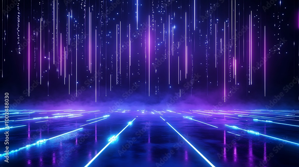Dynamic neon lights creating a vibrant digital backdrop with purple and blue tones. Dynamic neon lights creating a vibrant digital backdrop with purple and blue tones.