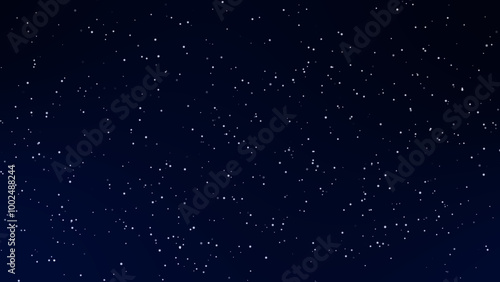 Abstract dark sky night background with white glowing stars lighting dots pattern navy blue background