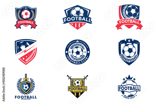 Set of soccer Logo or football club sign Badge. Football logo with shield background vector design