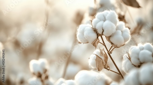 Close-up of soft white cotton fibers creating a light and delicate natural texture