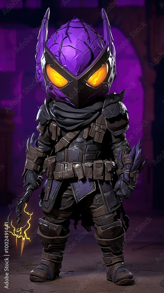 Chibi Warrior with Purple Armor and Glowing Eyes Chibi Warrior with Purple Armor and Glowing Eyes
