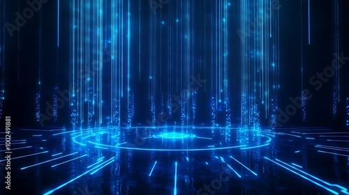 Futuristic blue light streaks falling in a digital environment, creating a mesmerizing abstract visual effect.