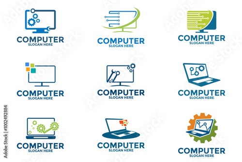 Set of Computer logo design vector, computer service logo template