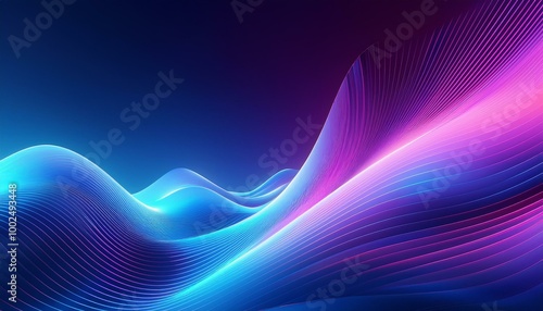 Abstract background of modern tech gradient waves in blue and pink hues, technology, modern, abstract, background, waves. Dynamic abstract light trails in neon pink and blue hues.