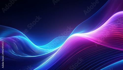 Abstract background of modern tech gradient waves in blue and pink hues, technology, modern, abstract, background, waves. Dynamic abstract light trails in neon pink and blue hues.
