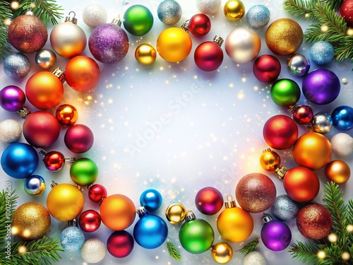 Festive Holiday Frame with Colorful Christmas Balls on a Clean White Background for Creative Designs