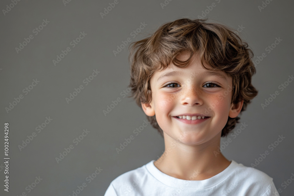 Portrait of happy smiling boy posing on solid background, looking at camera and smiling Portrait of happy smiling boy posing on solid background, looking at camera and smiling